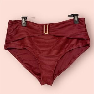 ɴᴡᴏᴛ Time + Tru Red Swim Bottoms w Gold Detail